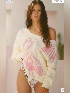 Anthropologie Celandine Boatneck Heritage Sweater FLAMINGO top nwt size M